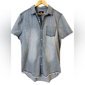 BLACK ACID for COTTON ON Mens Lightweight Grey Washed Denim Shirt Button Down